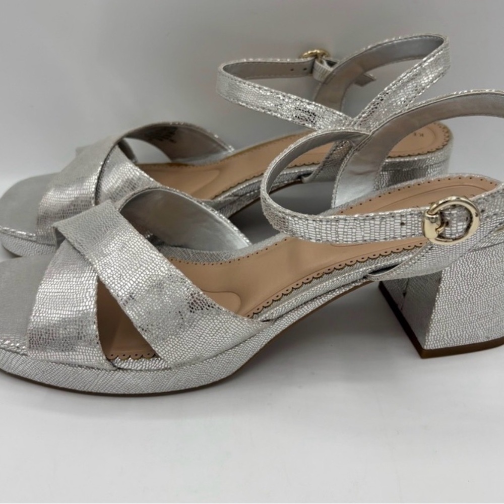 Kelly and Katie Silver/ gold  Metallic Block Heel Sandals - Women's